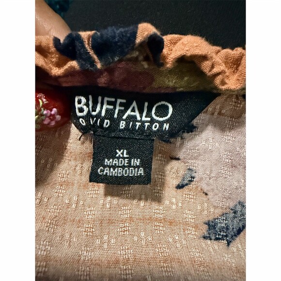 Buffalo David Bitton Blouse Womens XL Pink Floral Tie-Neck Flutter Sleeve - Picture 2 of 5